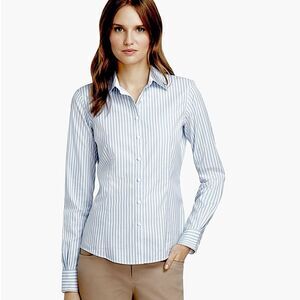Brooks Brothers Non Iron Stretch Fitted Blue Thin Wide Stripe Shirt Size 10